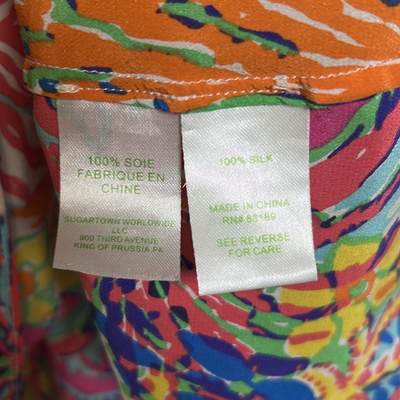 Lilly Pulitzer silk halter floral tank blouse size medium pink blue top tropical - Picture 5 of 5